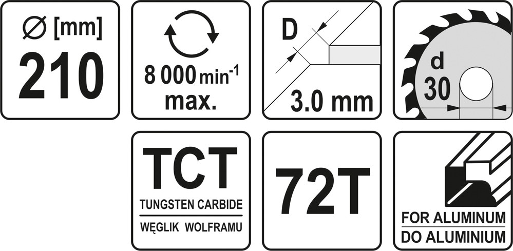 Tarcza widiowa do aluminium 210*30mm 72 zęby