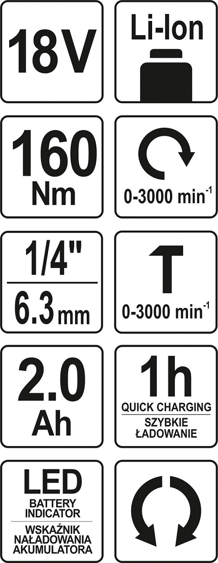 Zakrętarka udarowa 18V 1X2AH
