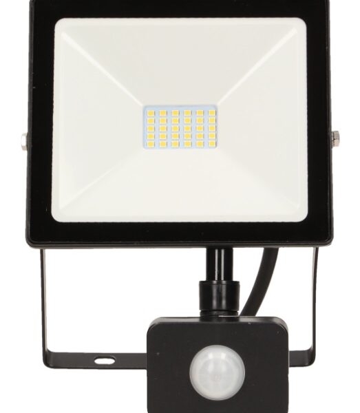 Naświetlacz LED z PIR 20W, 1600LM, IP44, 4000K, alu+szkło
