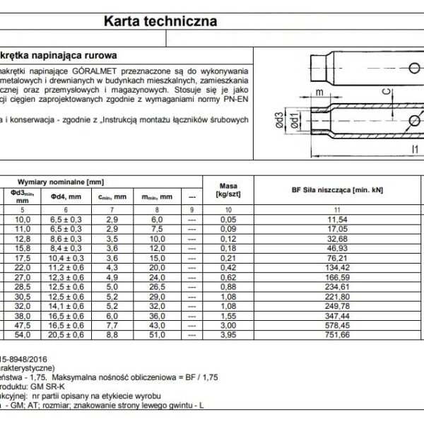 Nakrętka napinająca rurowa 12mm