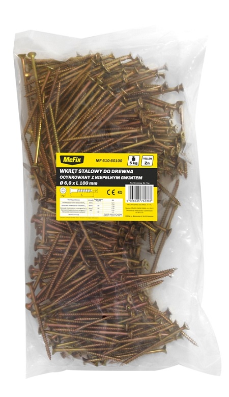 Wkręt do drewna ocynk żółty 3.5*60mm gwint niepełny