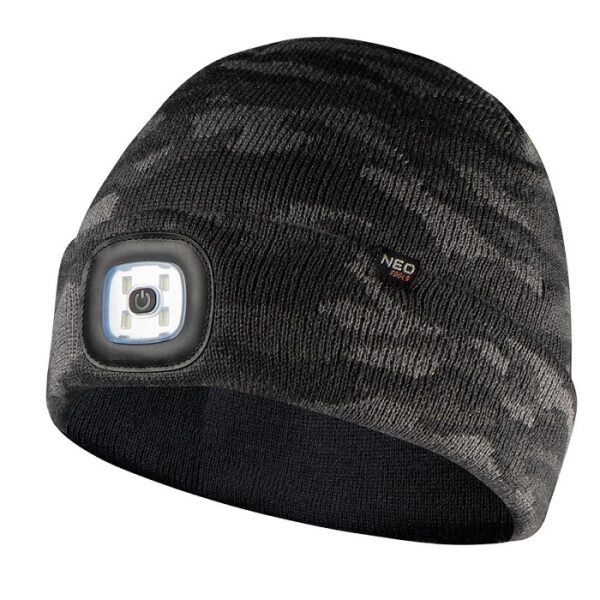 Czapka z latarką LED camo, dwuwarstwowa