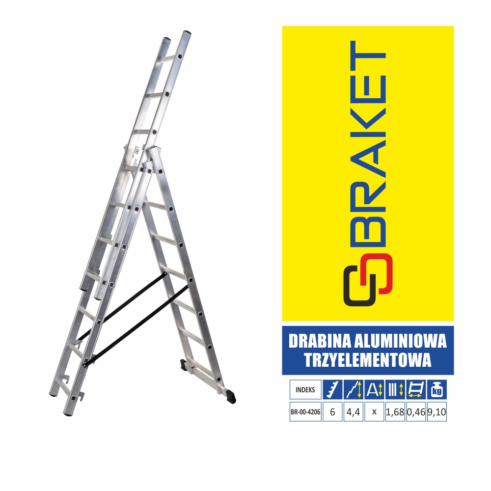Drabina aluminiowa 3-ELEMENTOWA 345cm 6+6+6 szczebli