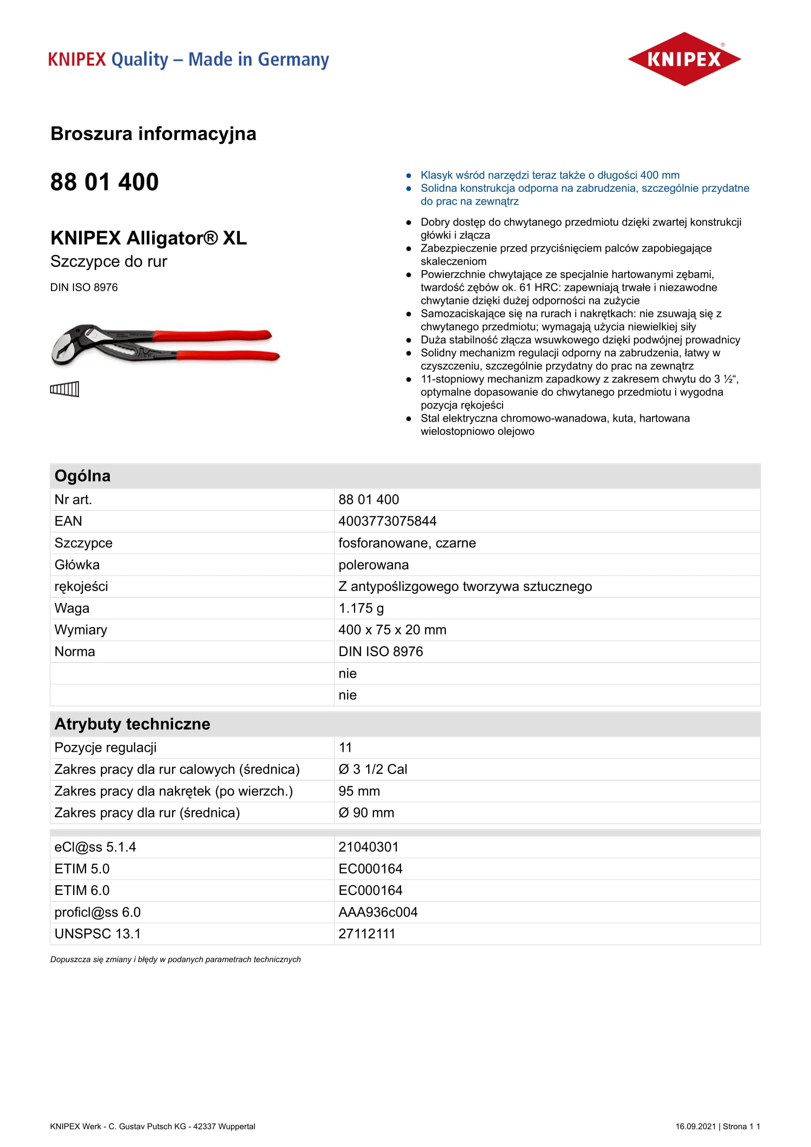 Szczypce do RUR aligator 400mm
