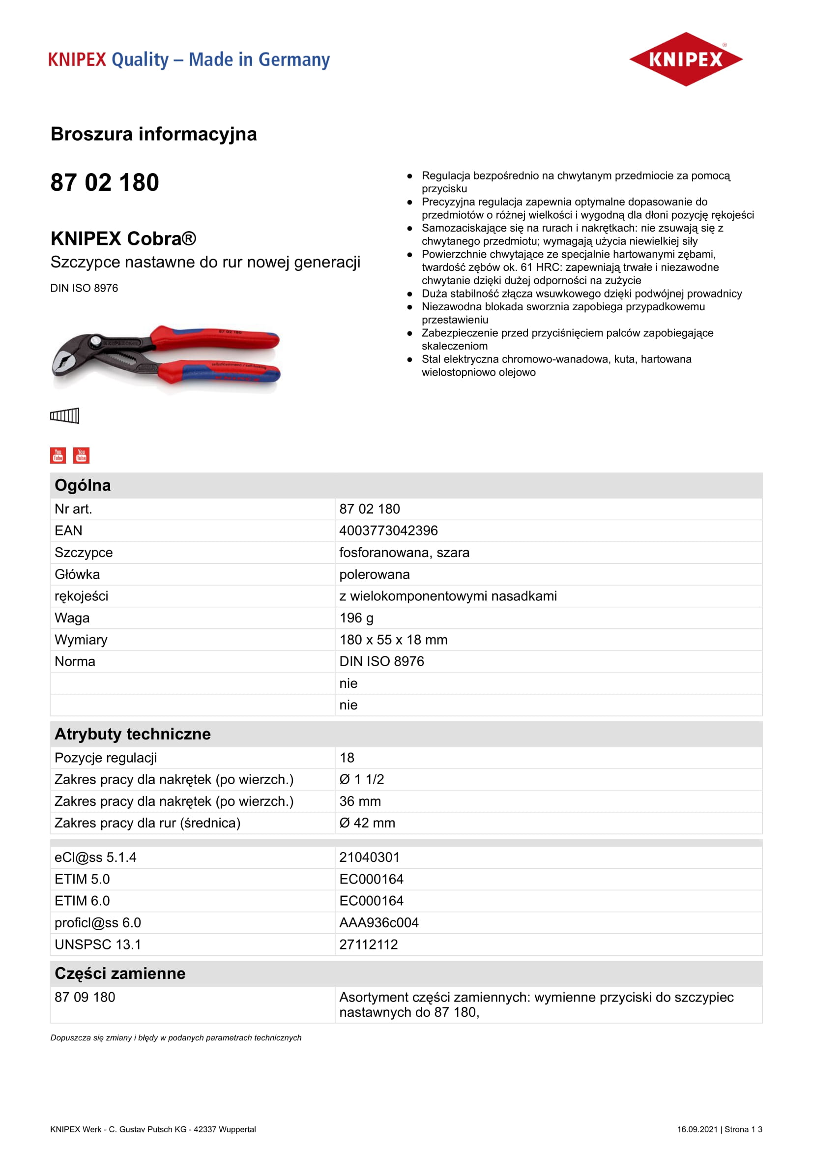 Szczypce do RUR cobra 250mm
