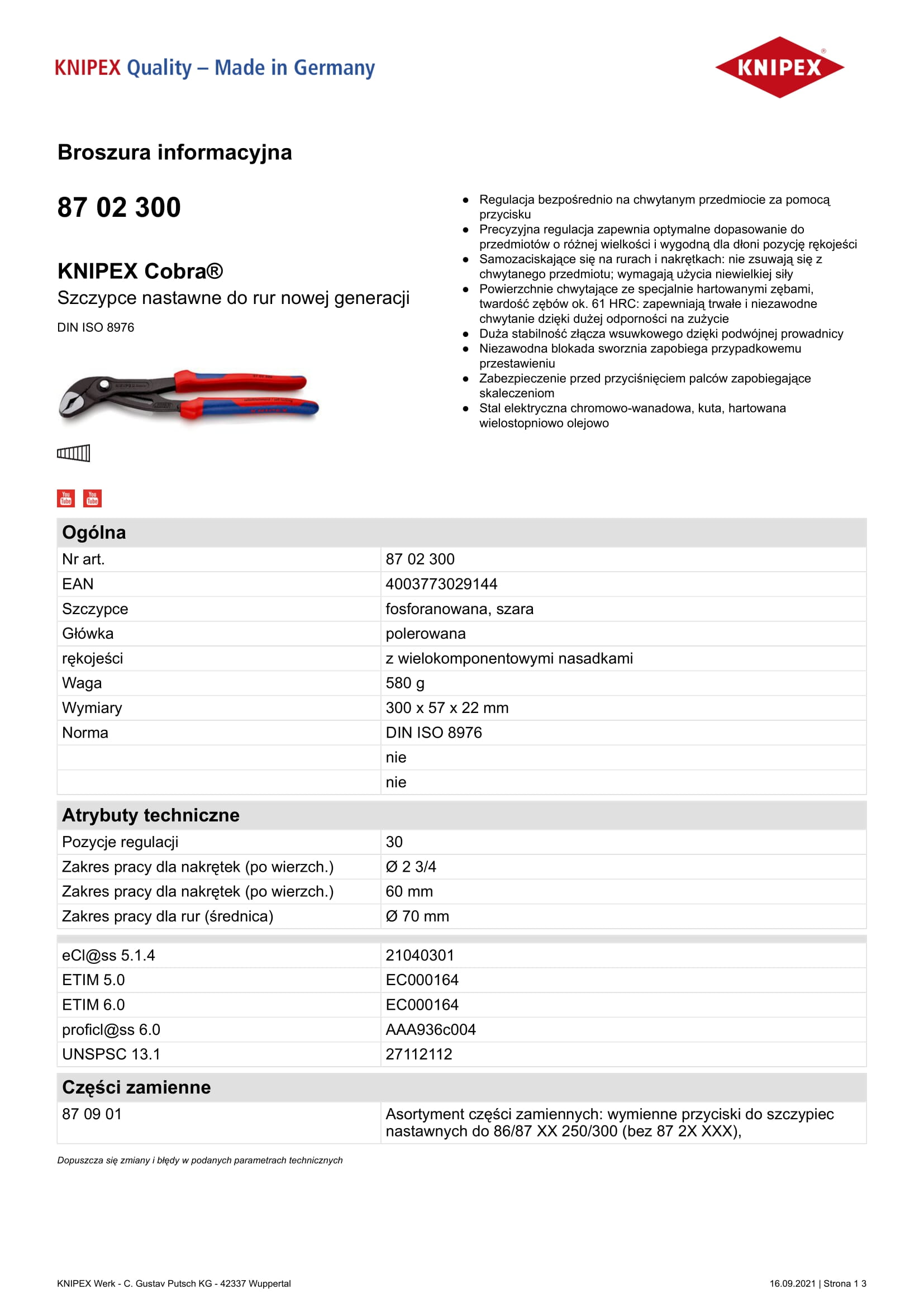 Szczypce do RUR cobra 300mm