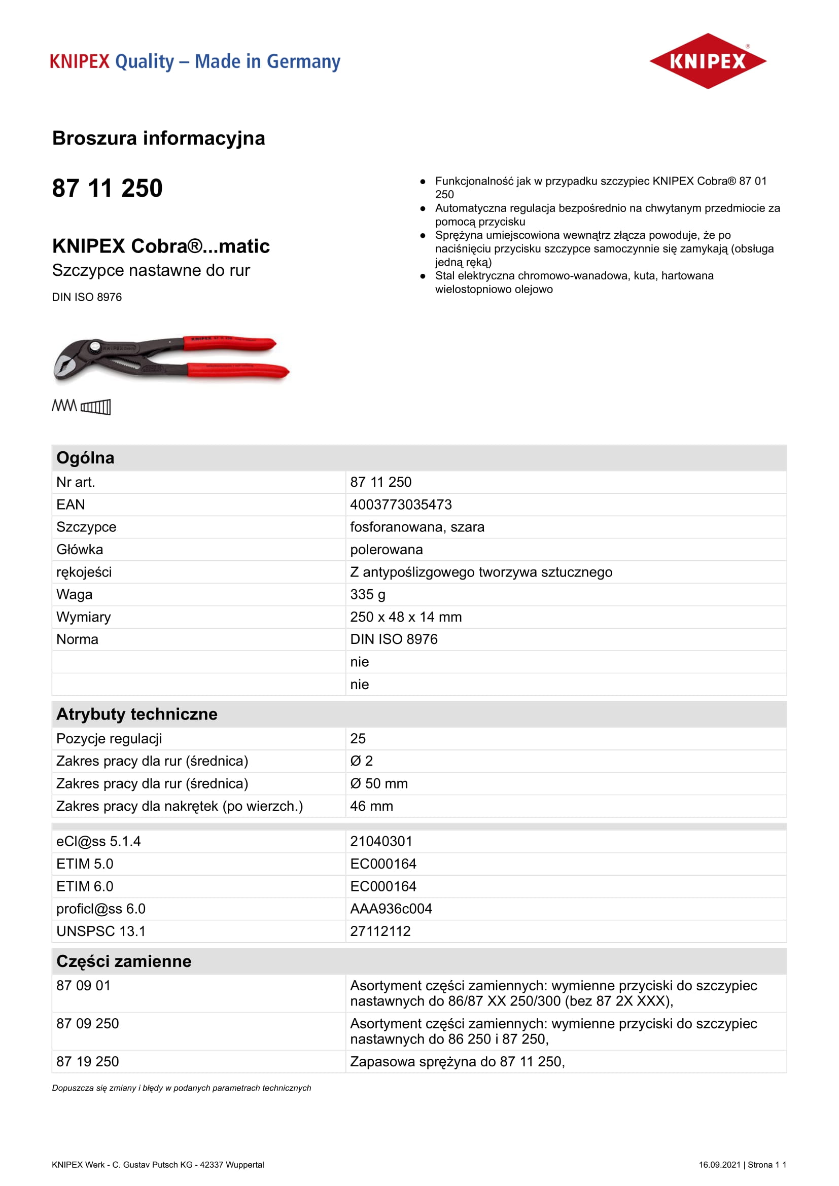 Szczypce do RUR cobra nastawne 250mm