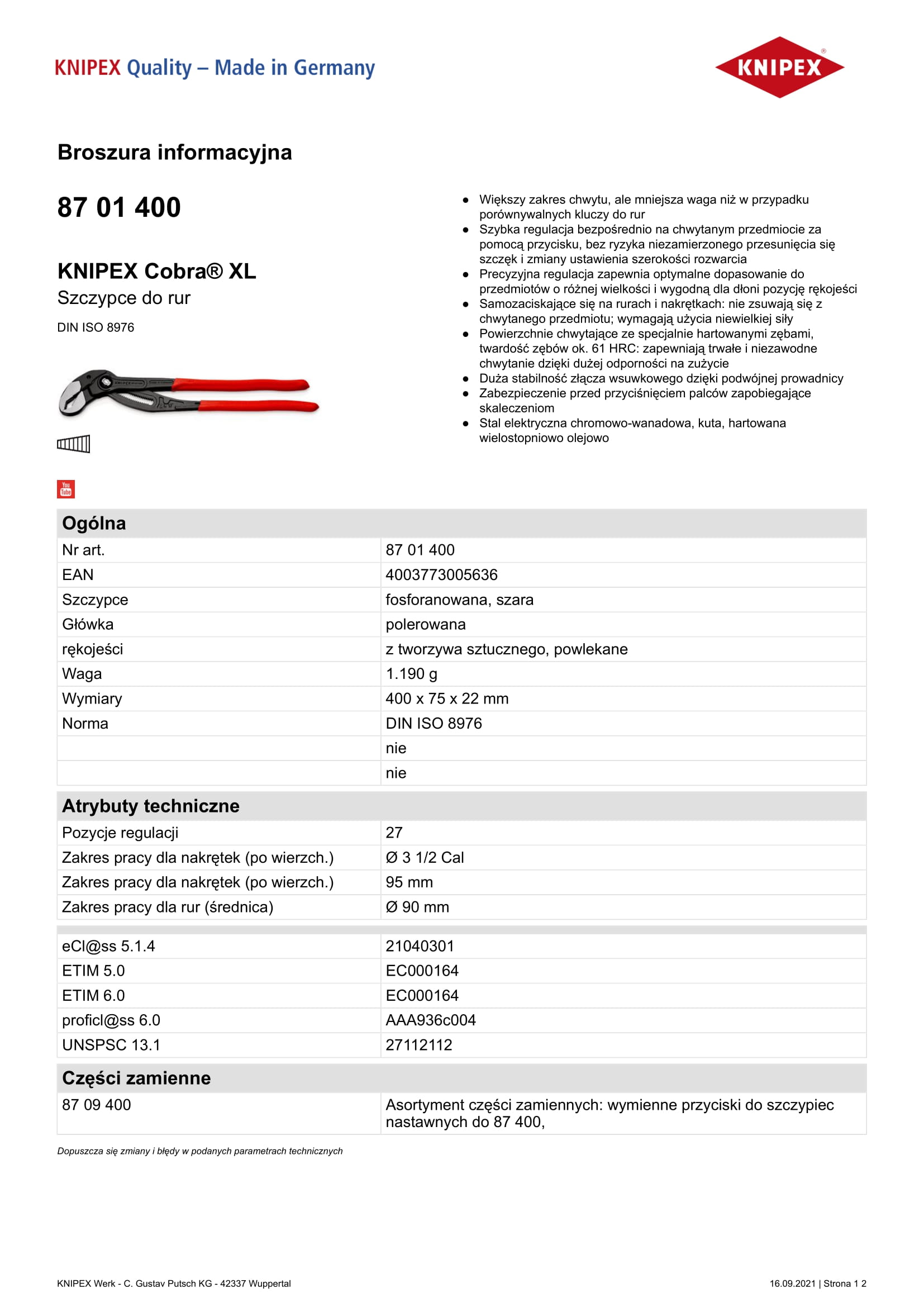 Szczypce do RUR cobra XL 400mm