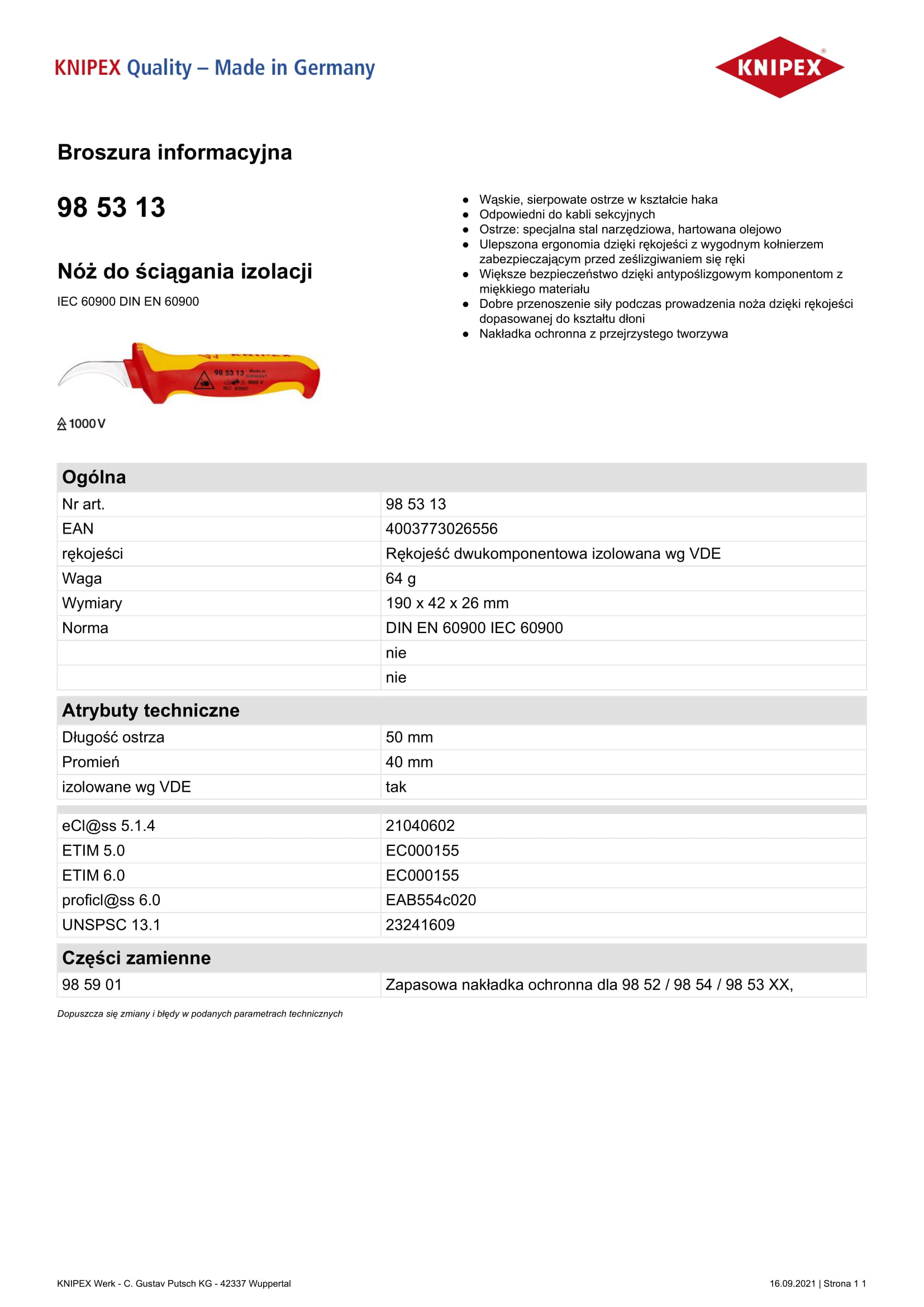 Nóż do ściągania izolacji 190mm
