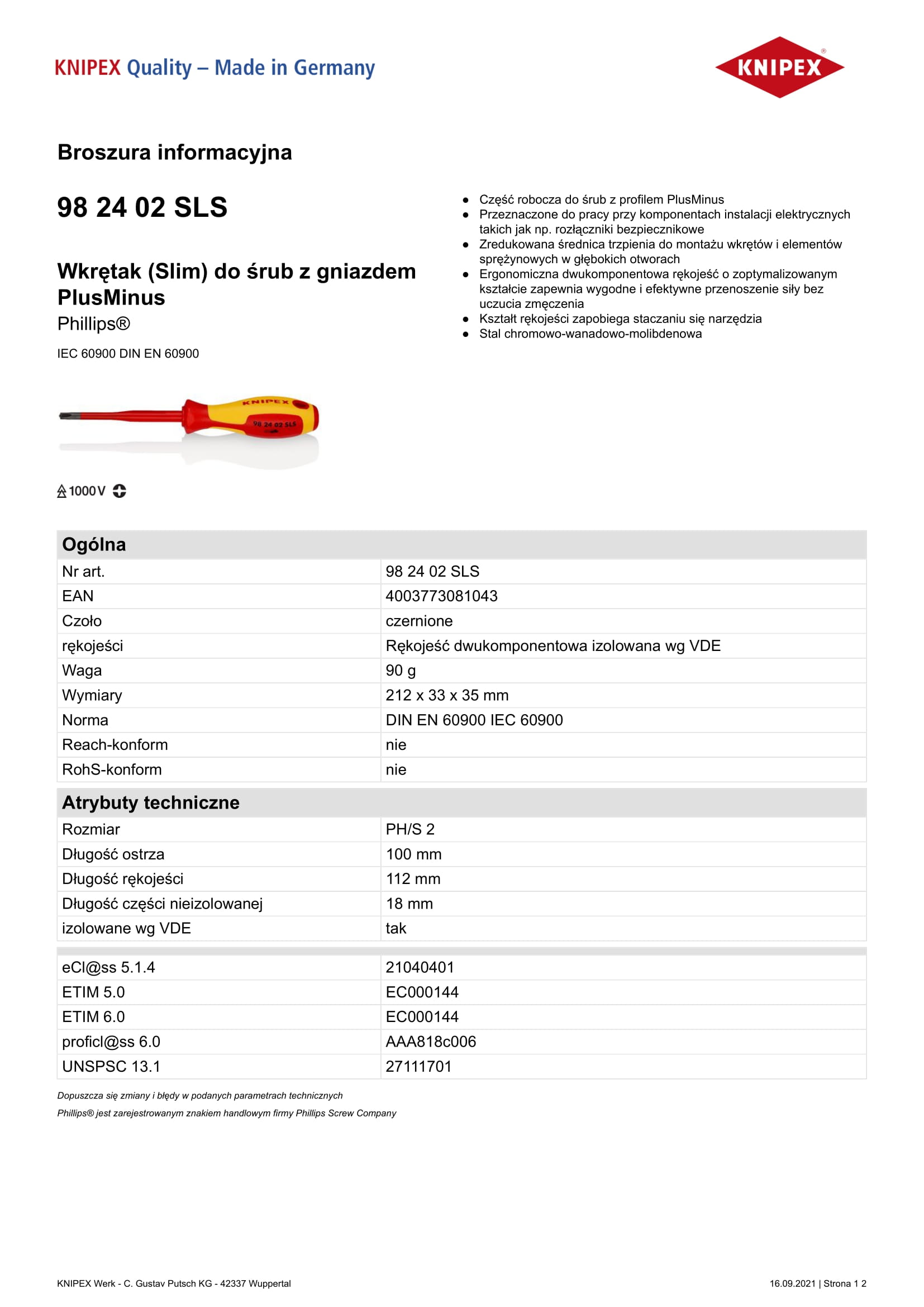 Wkrętak phillips slim z izolacją 100 mm PH2