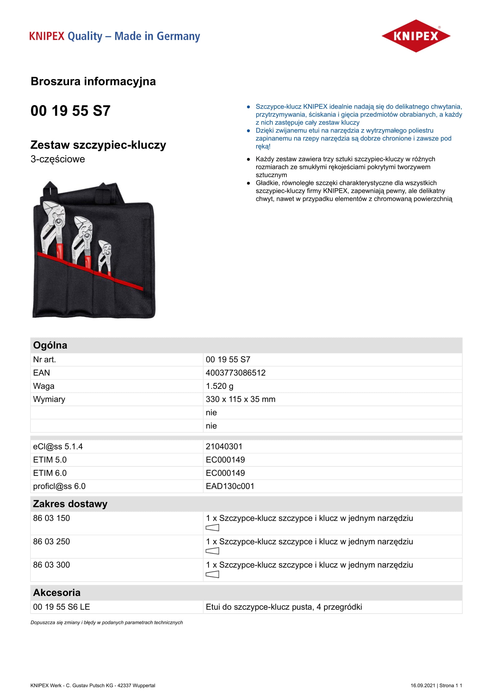 Zestaw szczypiec do RUR w etui 3-CZĘŚCIOWY 150,250,300mm