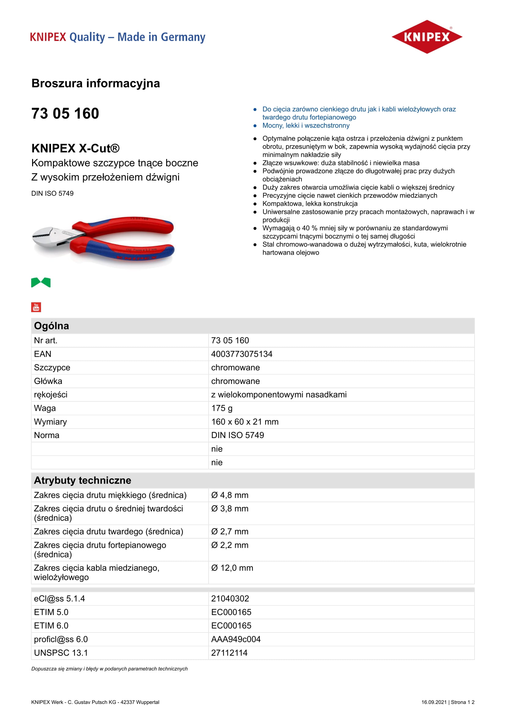 Szczypce tnące boczne x-cut 160mm,WYSOKIE przełożenie dźwign