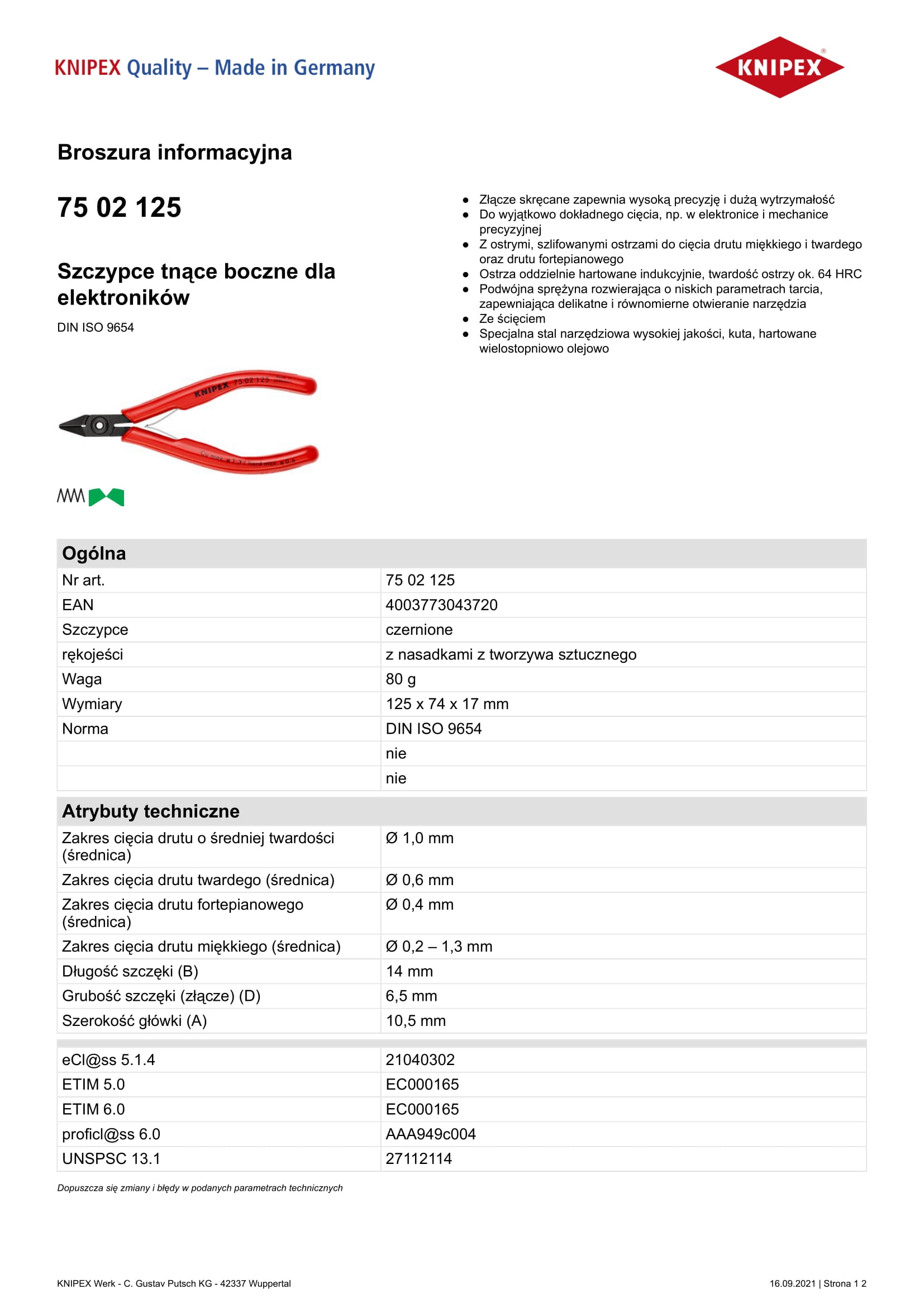 Szczypce tnące boczne 125mm