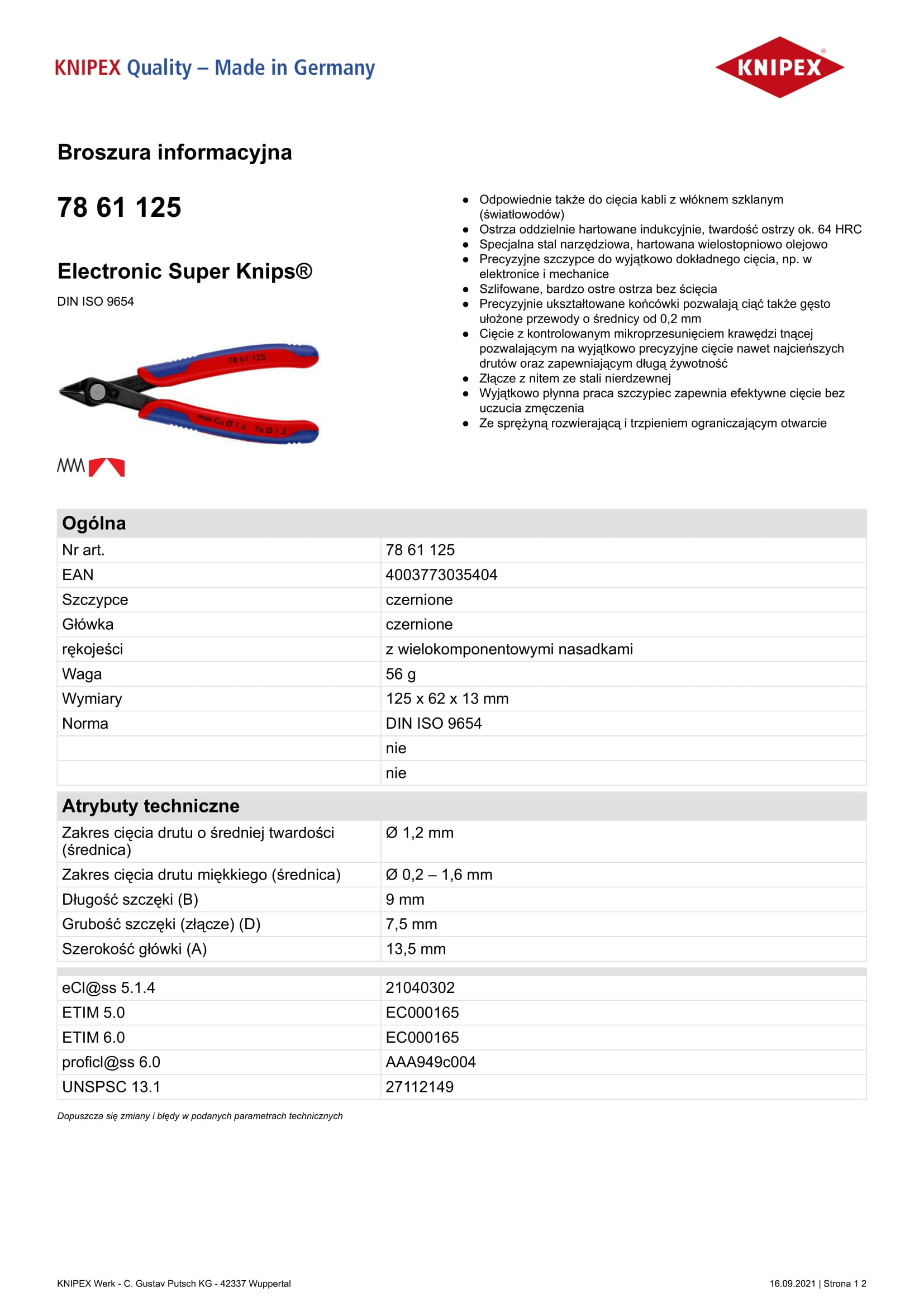 Szczypce tnące super knips 125mm