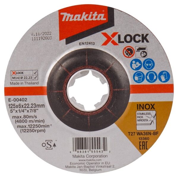 Tarcza szlifierska wypukła do metalu 125*6*22mm x-lock WA36N