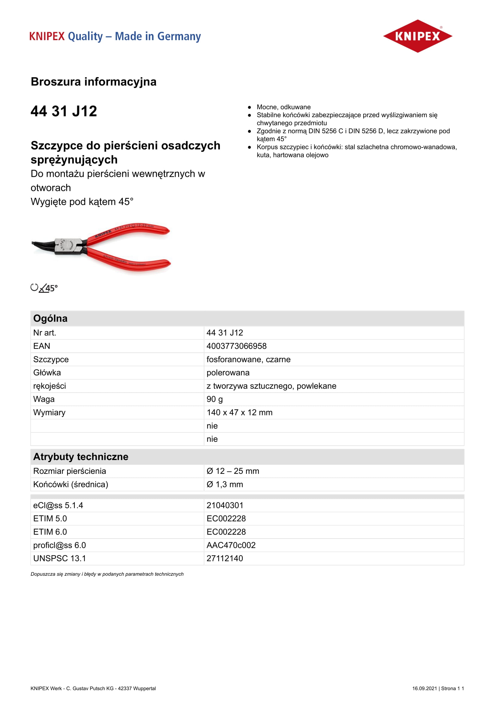 Szczypce do pierścieni segera wewnętrzne 140mm 12-25mm