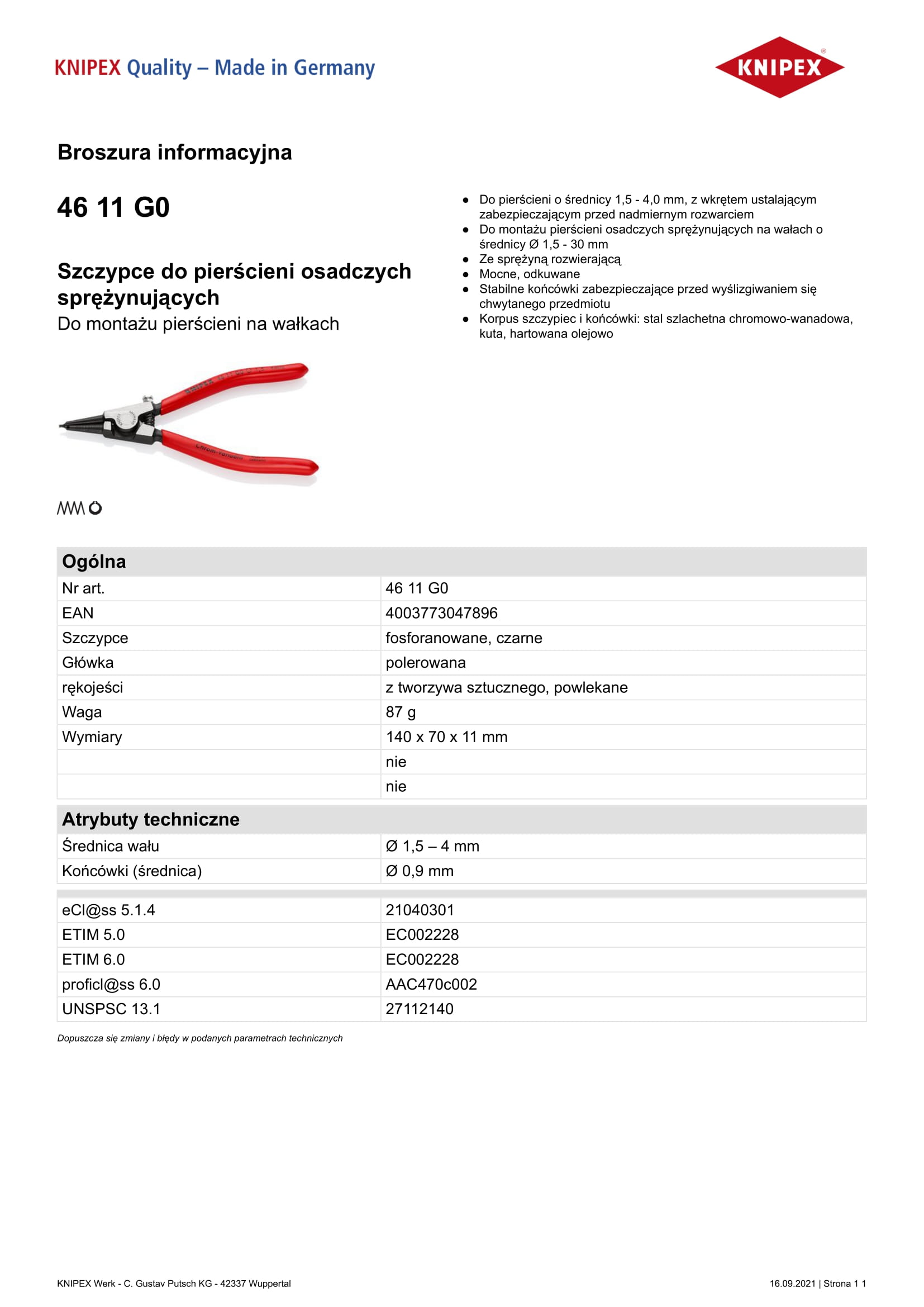 Szczypce segera bez otworów 140mm 1,5-4 46 11 G0