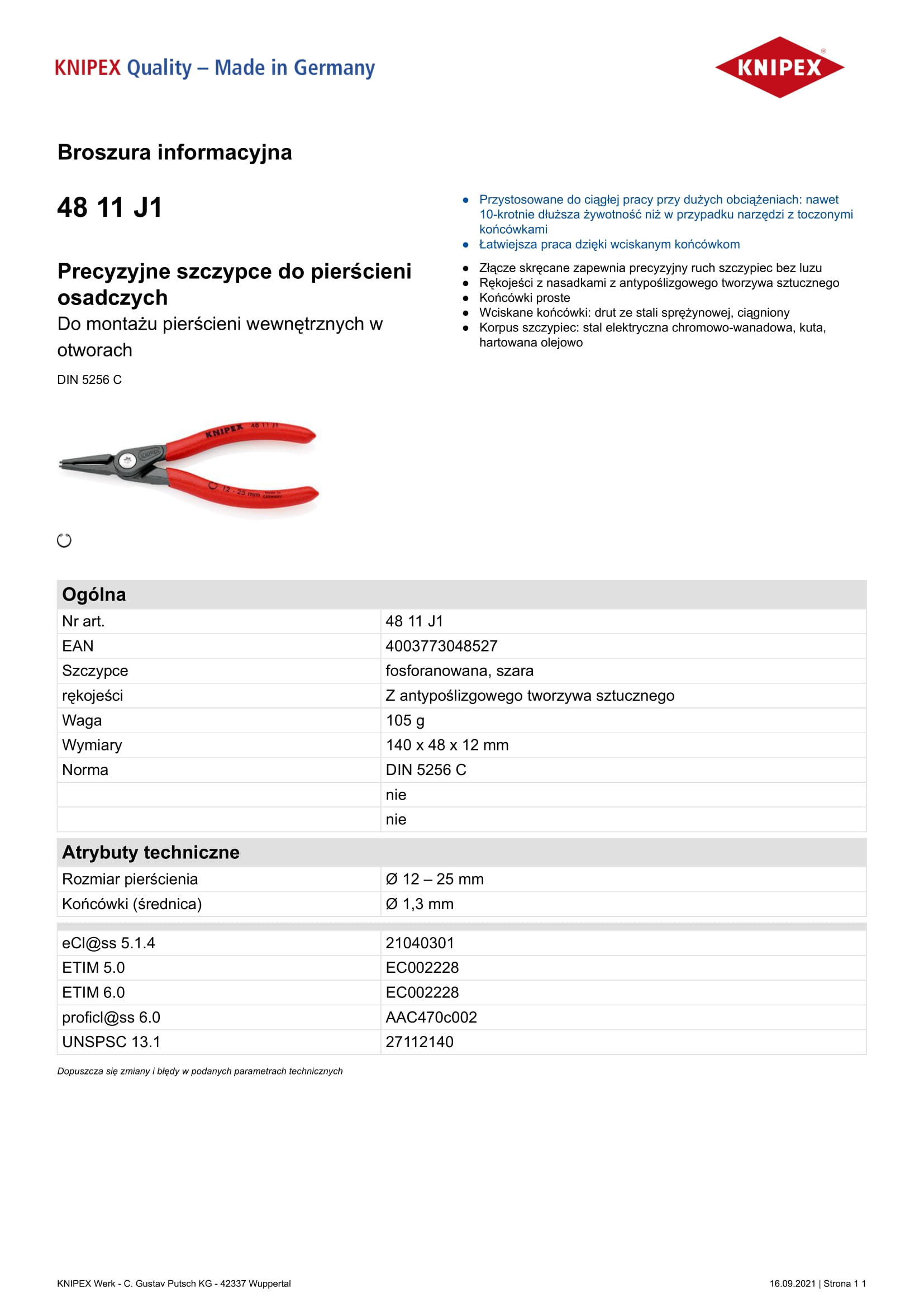 Precyzyjne szczypce do pierścieni wew.proste 140mm