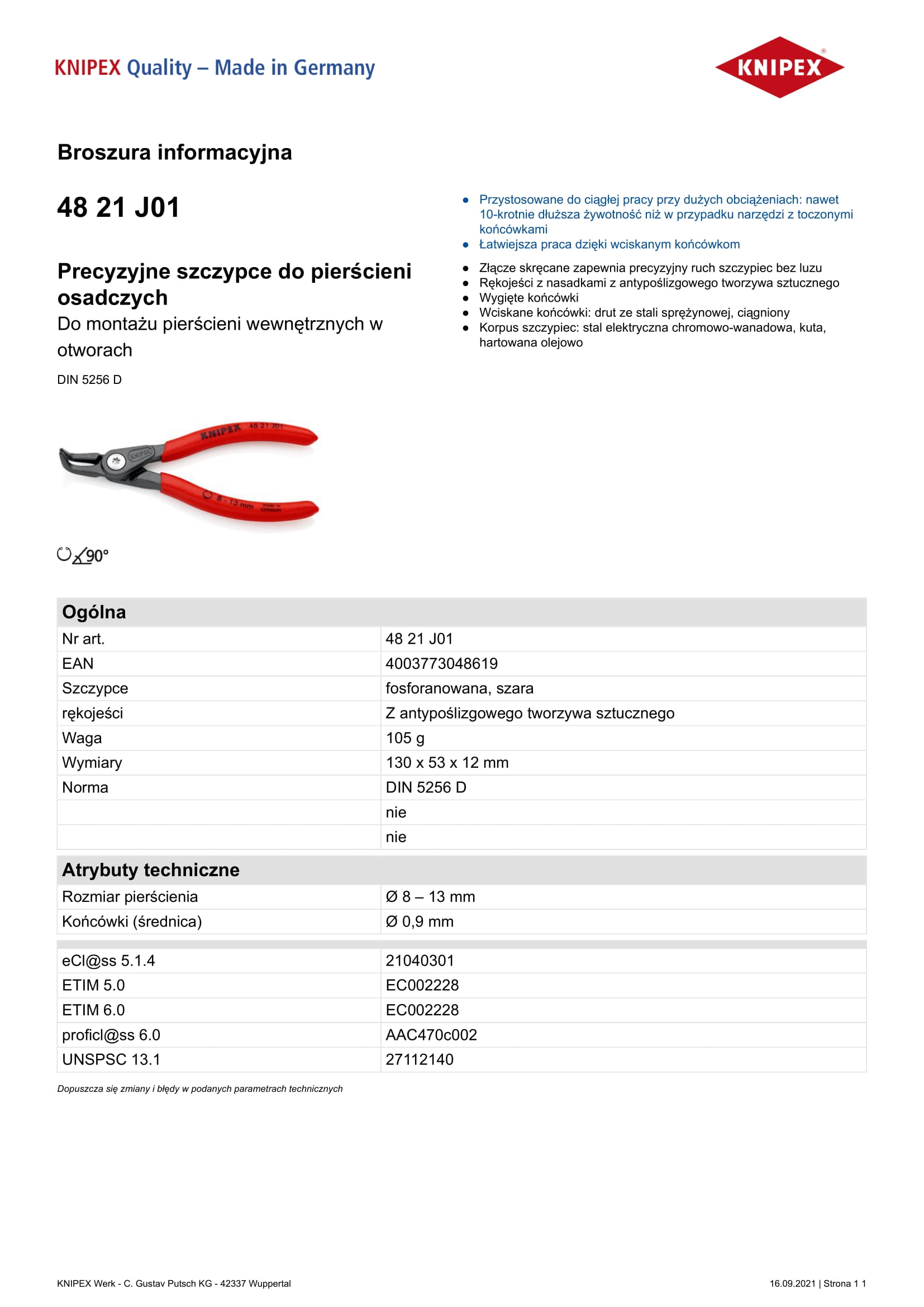 Precyzyjne szczypce do pierścieni wew.wygięte 130mm 8-13mm