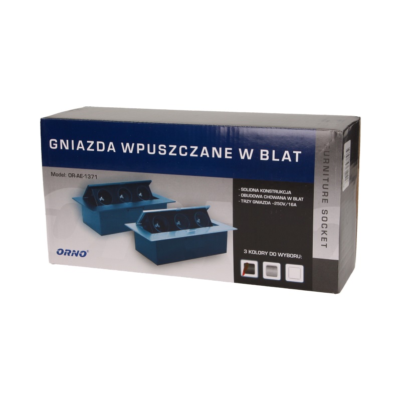 Gniazdo wpuszczane w blat 3X2P+Z rant płaski czarny