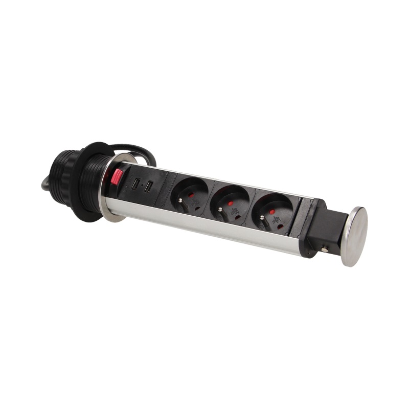 Gniazdo meblowe 3X2P+Z USBX2 blatu 6cm blok inox 1,8M