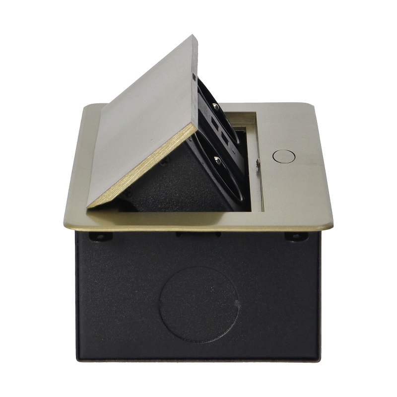 Gniazdo wpuszczane w blat 2X2P+Z, 2XUSB płaski rant mosiądz