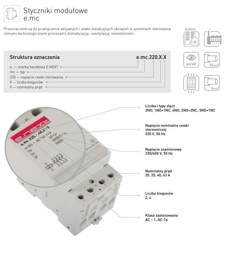 Stycznik modułowy E.MC.220.2.25.2NO 2P 25A 2NO