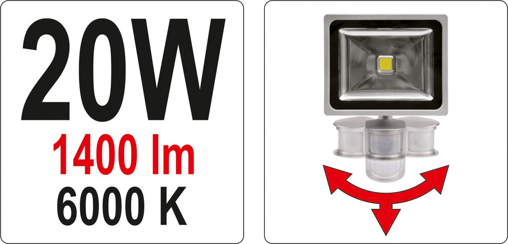 Reflektor diodowy z czujnikiem ruchu 20W