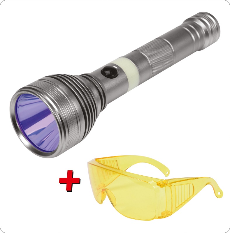 Zestaw latarka UV akumulatorowa 3W + okulary