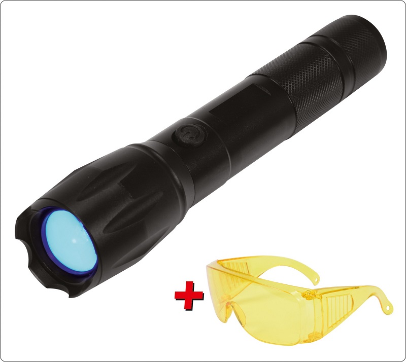 Zestaw latarka UV akumulatorowa 1W + okulary