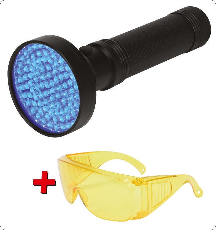 Zestaw latarka UV 100 LED i okulary