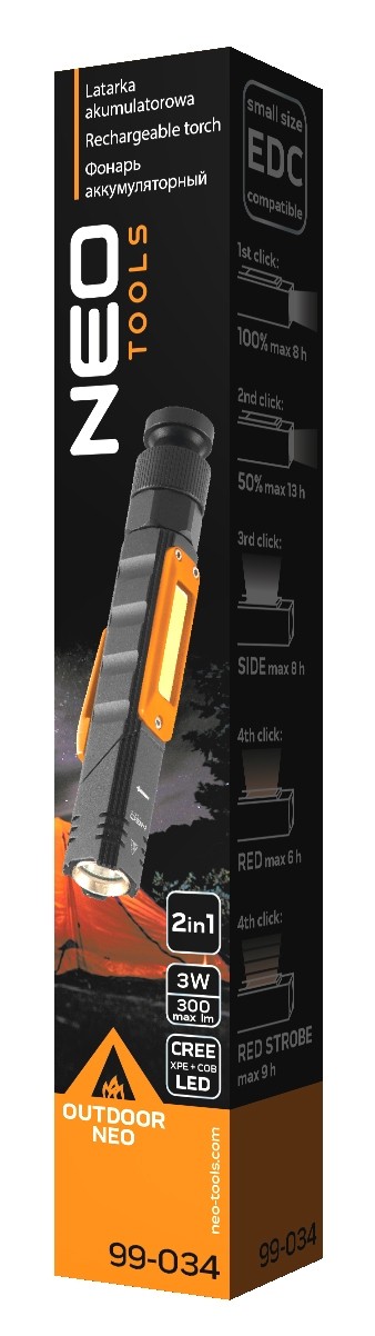 Latarka akumulatorawa USB 300 LM 2 w 1 cree XPE + COB LED