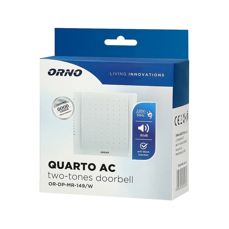Dzwonek gong dwutonowy 230V quatro AC biały