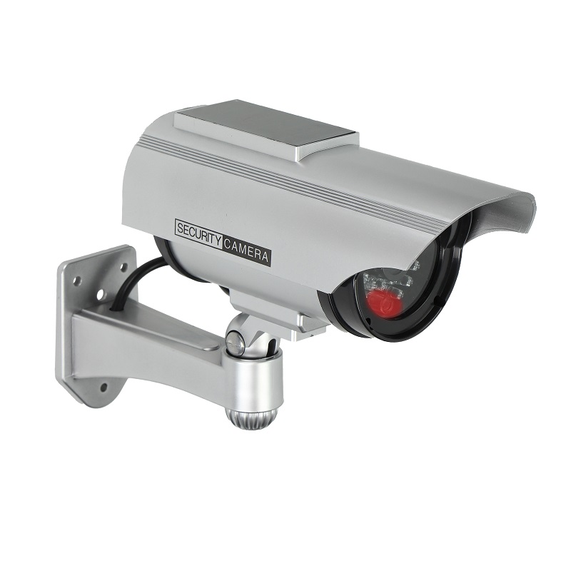 Atrapa kamery monitorującej cctv srebrna z panelem słoneczn.