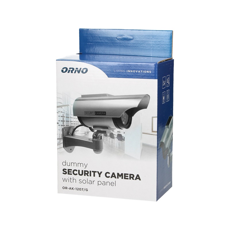 Atrapa kamery monitorującej cctv srebrna z panelem słoneczn.