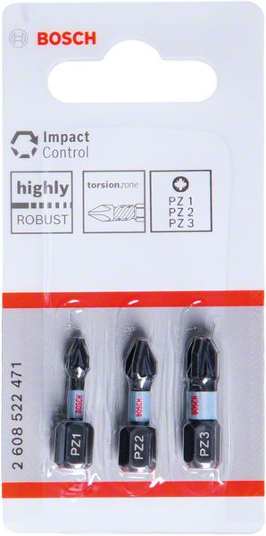 Zestaw bitów impact 25mm PZ1,PZ2,PZ3,