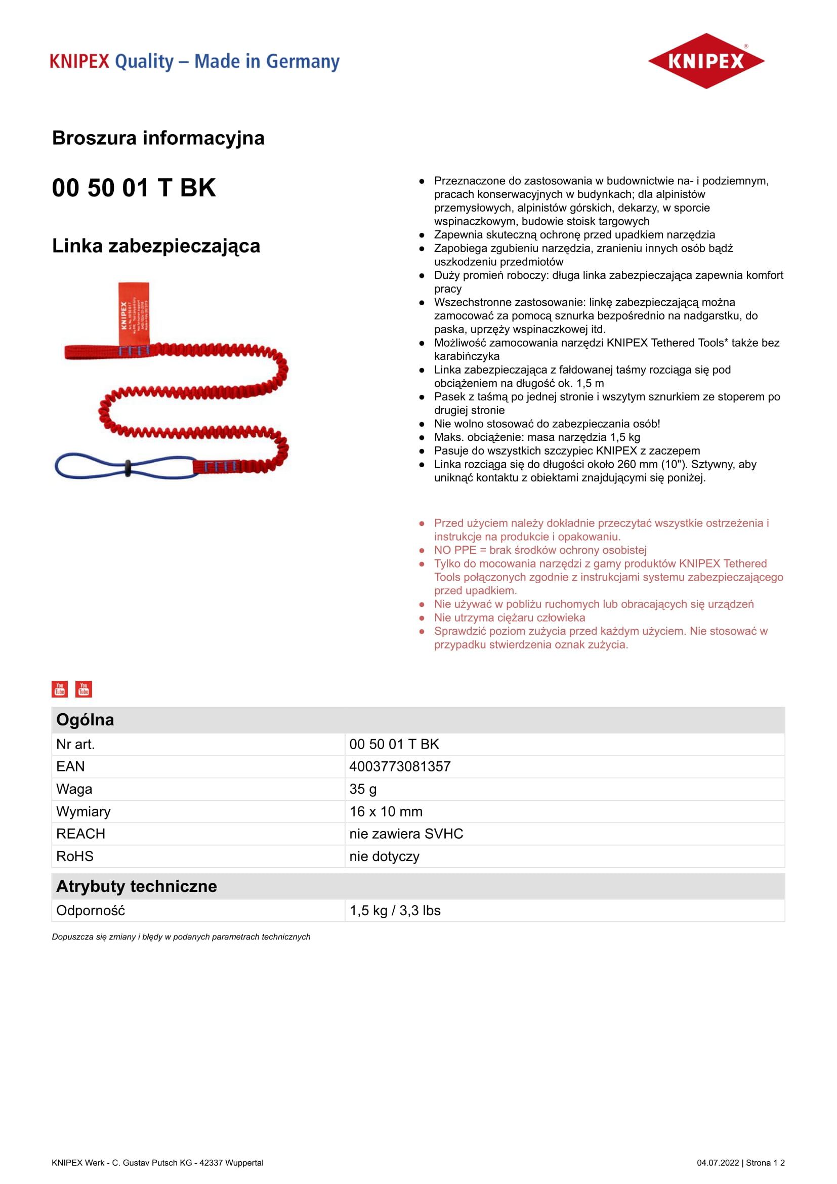 Linka zabezpieczająca 1.5M