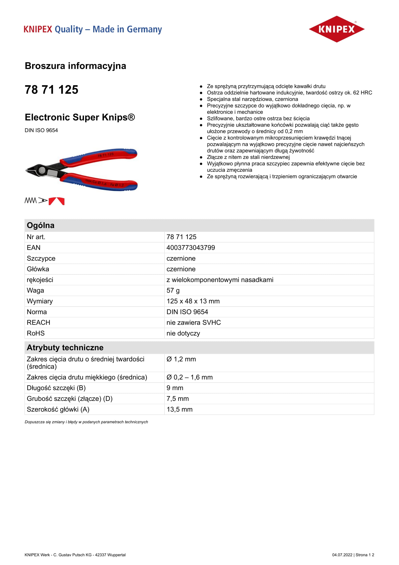 Szczypce do cięcia 125mm electronic super knips