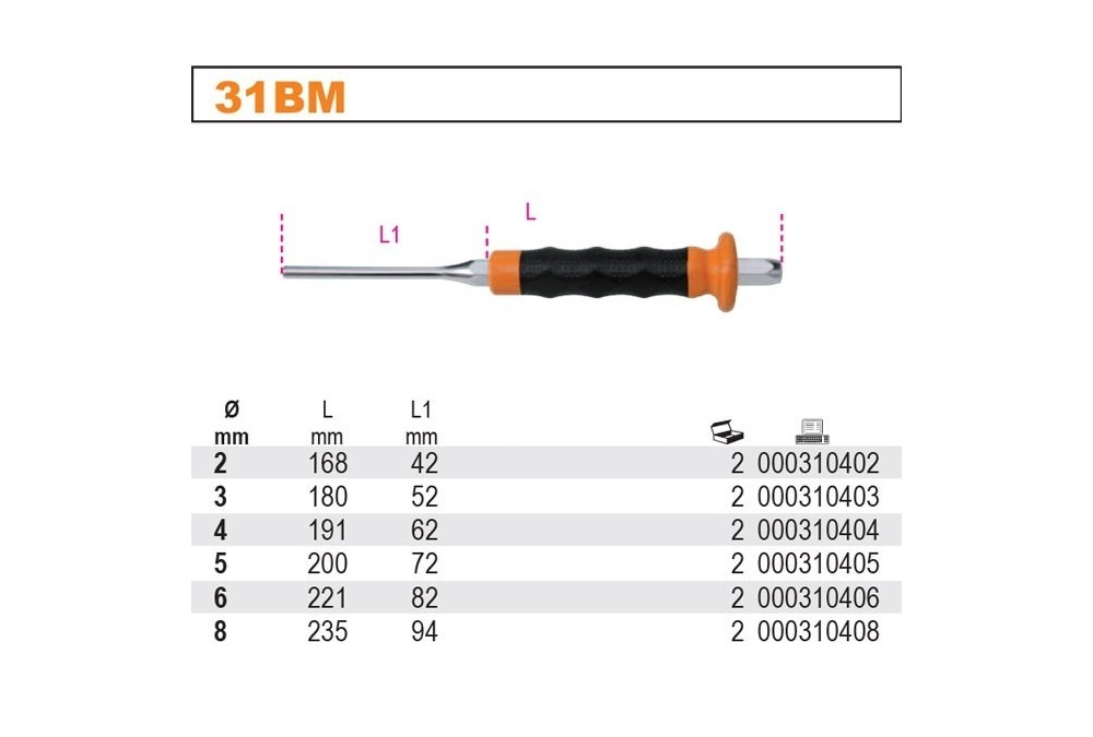 Wybijak cylindryczny z rękojeścią 170mm
