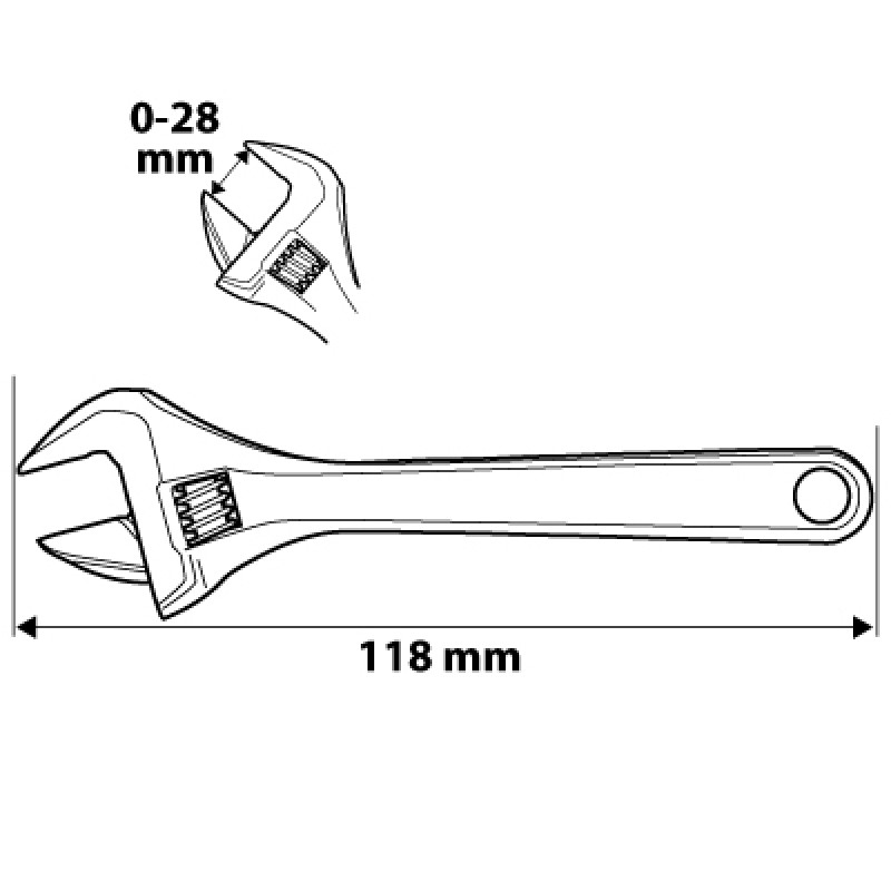 Klucz nastawny krótki 118mm 0-28mm