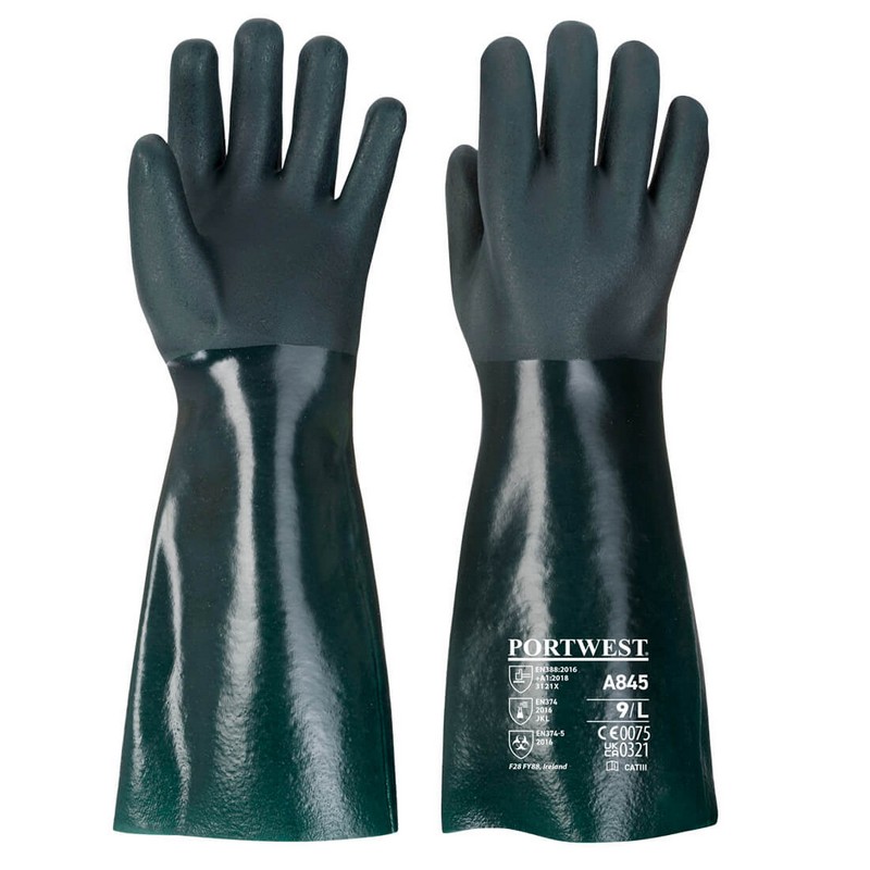Rękawice gumowe dwuwarstwowe PCV 45cm, rozmiar XL
