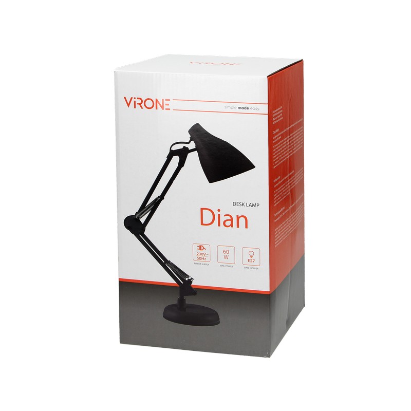 Lampa biurkowa dian 60W E27 stal, czarna