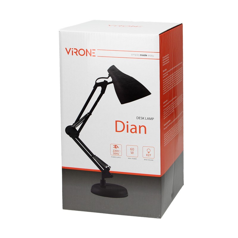 Lampa biurkowa dian 60W E27 stal, biała