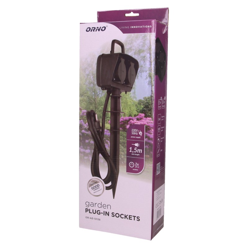 Gniazdo ogrodowe 2X2P+Z, IP44, przewód 1,5M H07RN-F 3