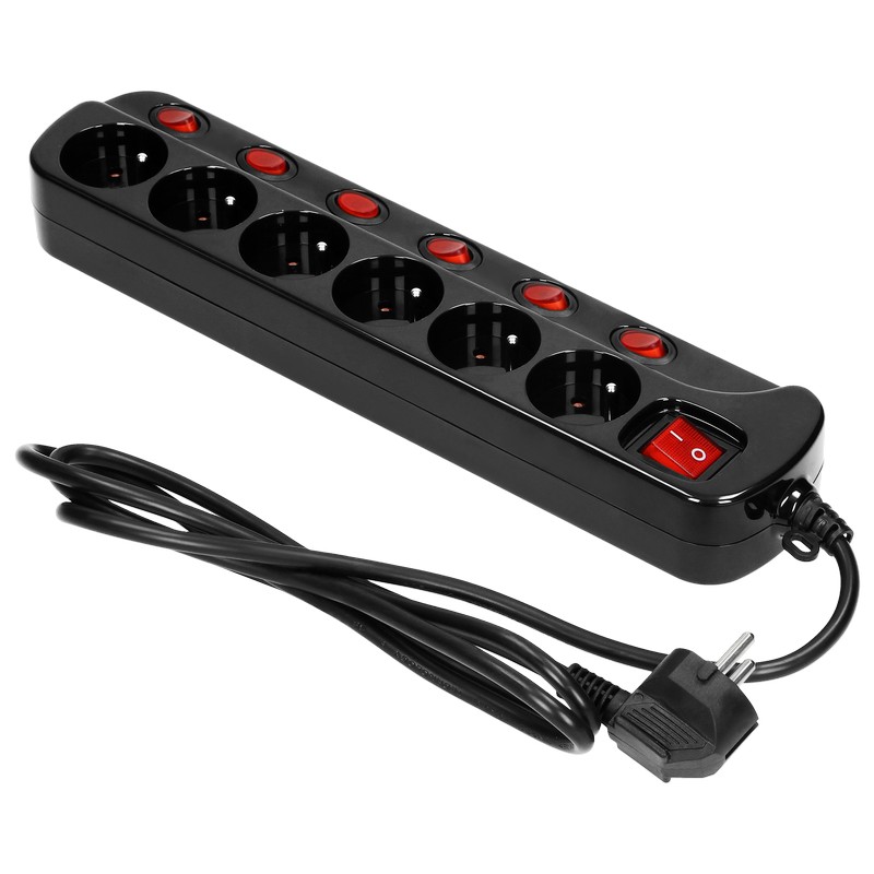 Listwa zasilająca 'multiswitch', 6X2P+Z, kabel 3X1,0M czarny