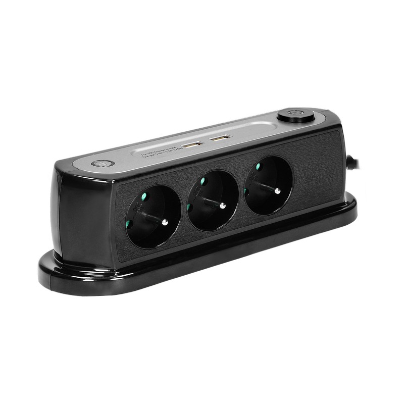 Przedłużacz biurkowy z wyłącznikiem 3X2P+Z, 2XUSB 1,4M