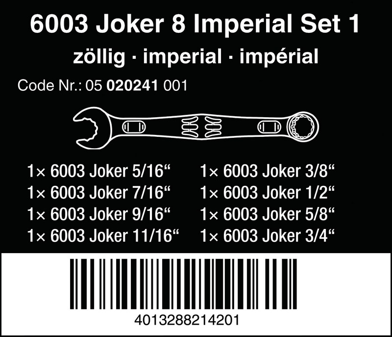 Zestaw kluczy płasko-oczkowych 6003 joker 8 imperial, 8CZ.