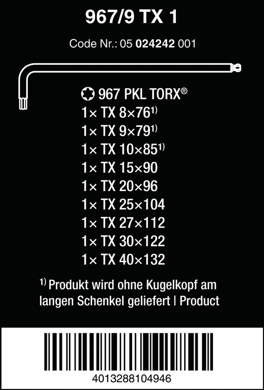 Zestaw kluczy imbusowych trzpieniowych torx