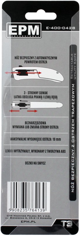Nóż z ostrzem trapezowym bezpieczny