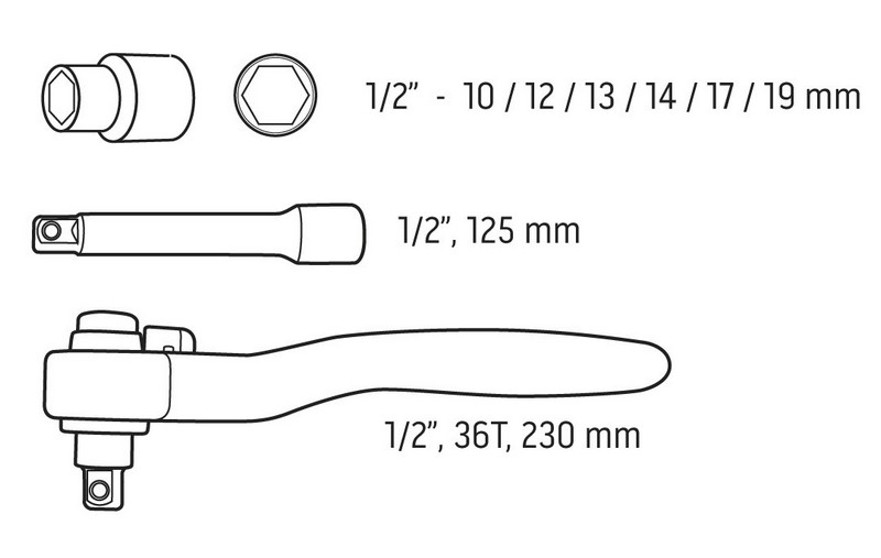 Zestaw kluczy nasadowych 1/2'', 1000V, 8 sztuk